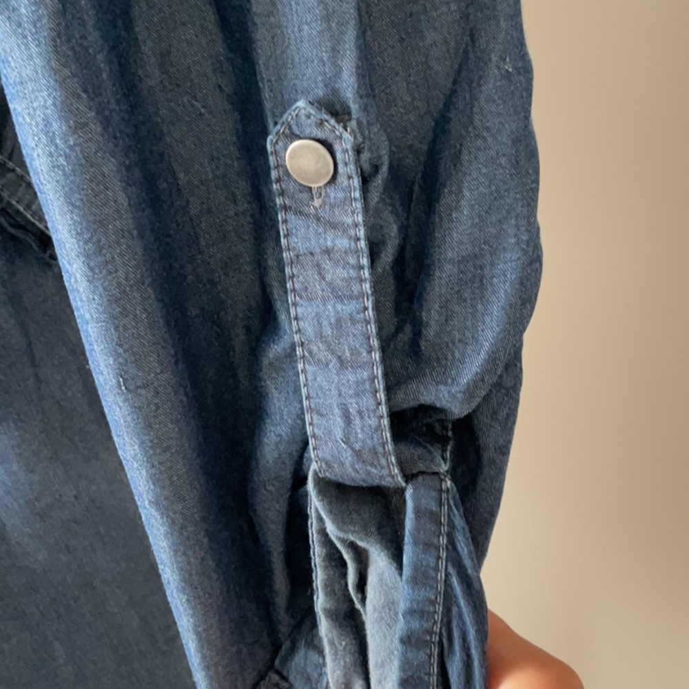 Button-Front Chambray Shirt Dress in Navy - Picture 6 of 10